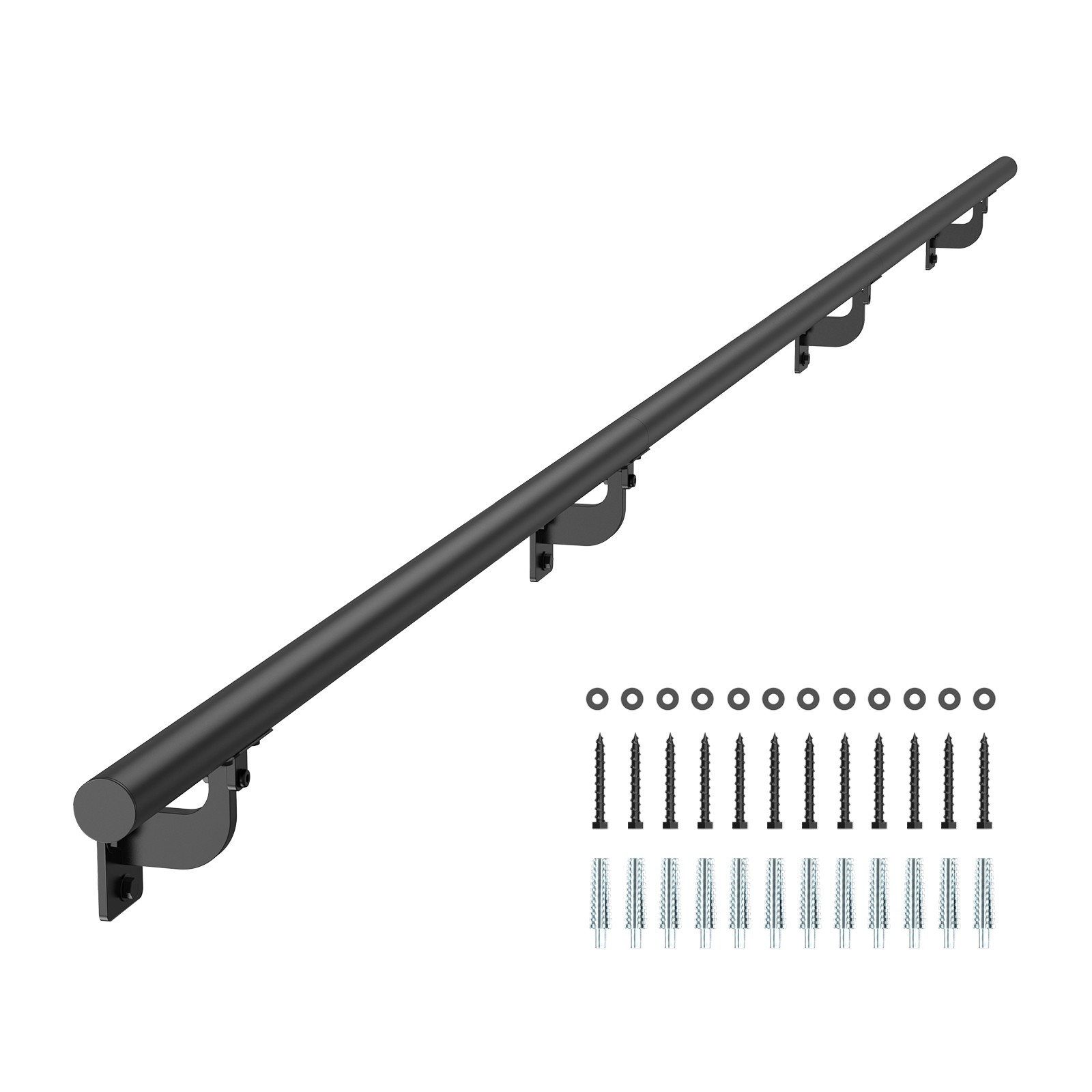 VEVOR 10ft Wall Mounted Stair Handrail Black Aluminum Indoor Outdoor Railing