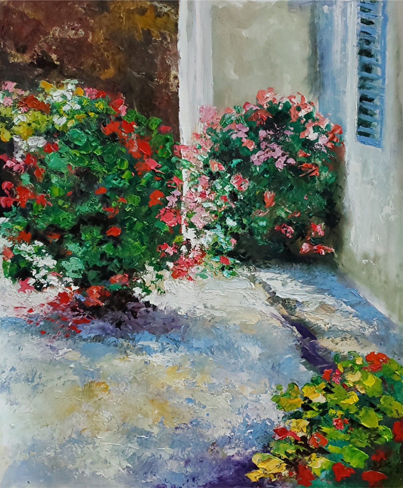 YARY DLUHOS Garden Patio Flowers Still Life Floral Original Art Oil Painting YARY DLUHOS Garden Patio Flowers Still Life Floral Original Art Oil Painting