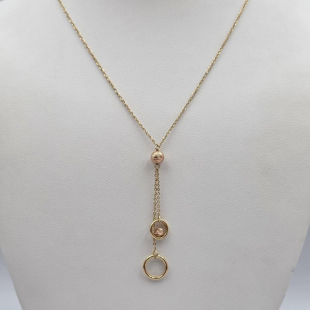Brilliance 14K 2-Tone Yellow & Rose Gold Floating Circles Fixed Lariat Necklace