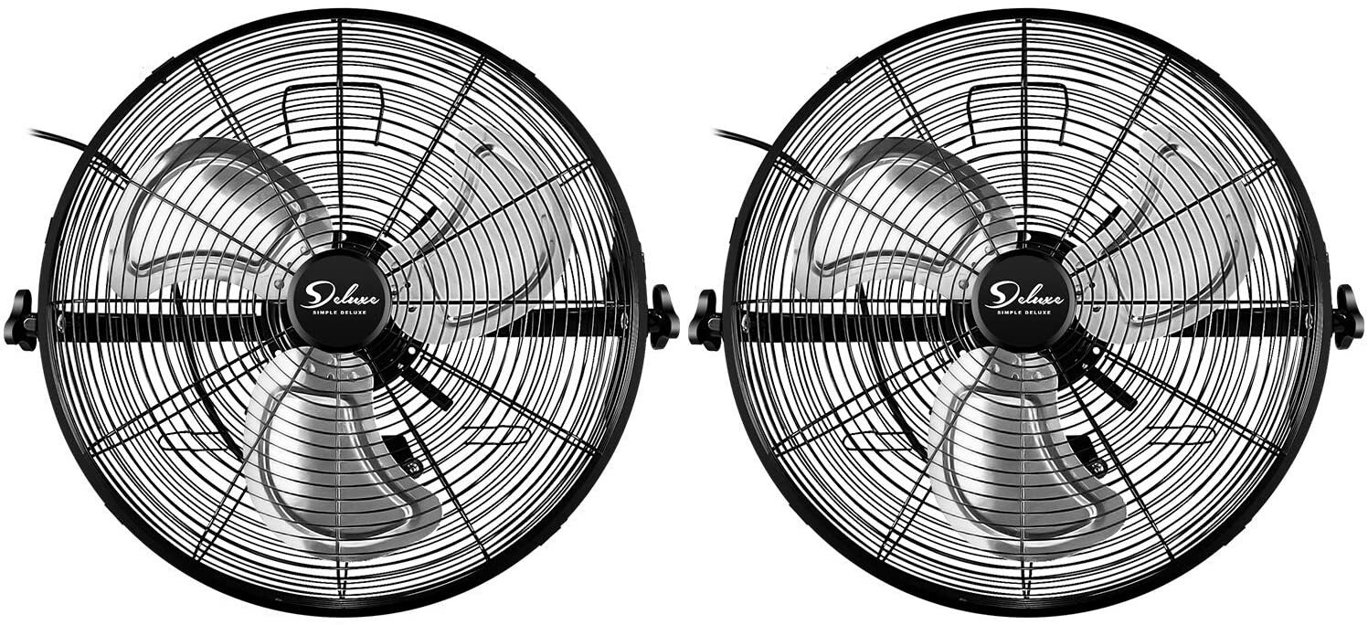 2Pack Simple Deluxe 20 Inch High Velocity 3-Speed Industrial Wall-Mount Fan 