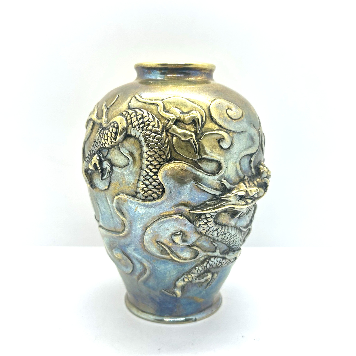 Japanese Meiji Period 19th Century Bronze Vase Dragon Clouds 5.75