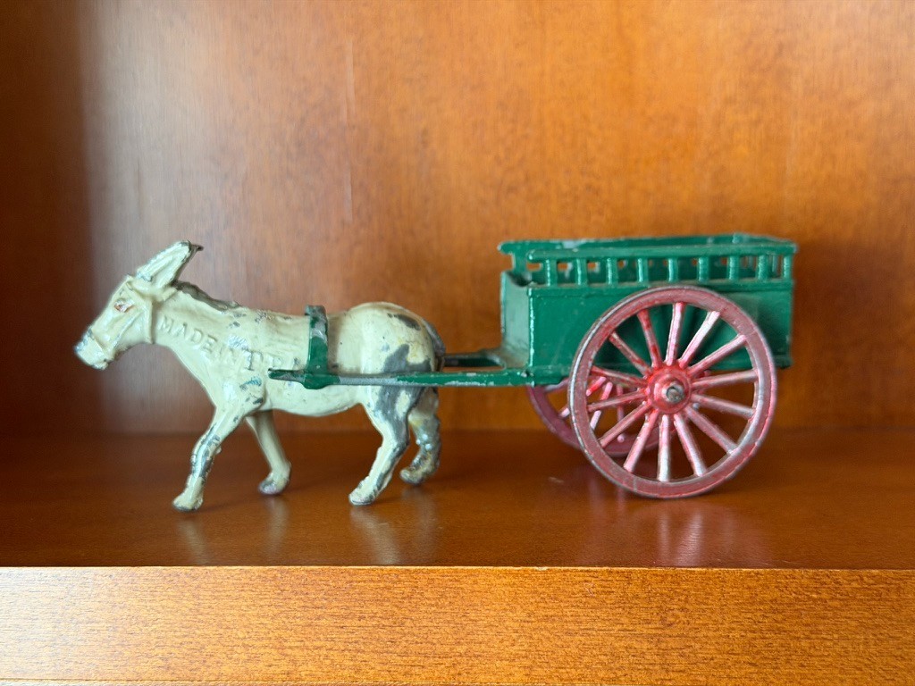 Vintage French Hollow-Cast Lead Donkey Hay Cart - Made in France - Pre-War