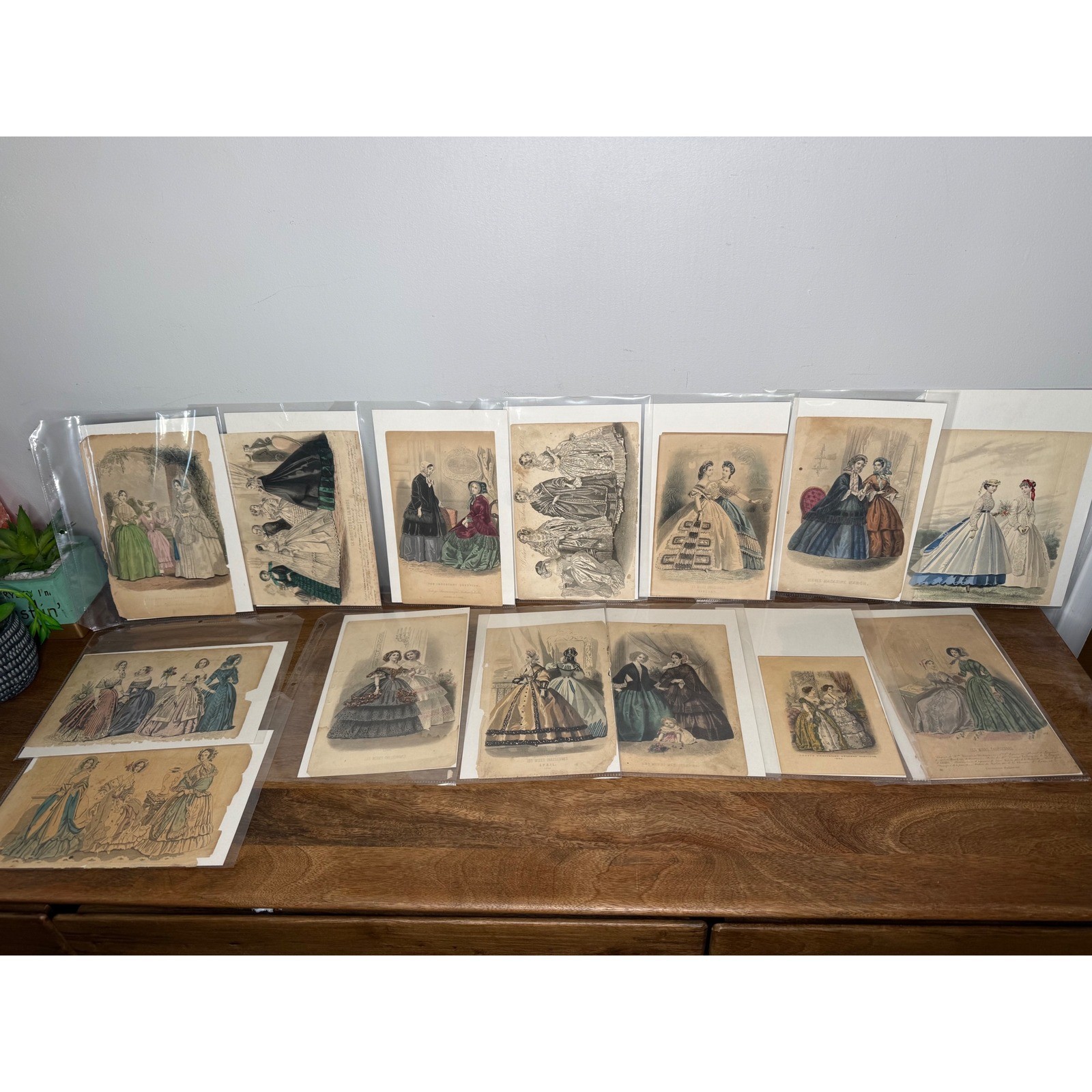 Lot of 14 Antique Godey's Victorian Rare Hand Colored Fashion Plate Print