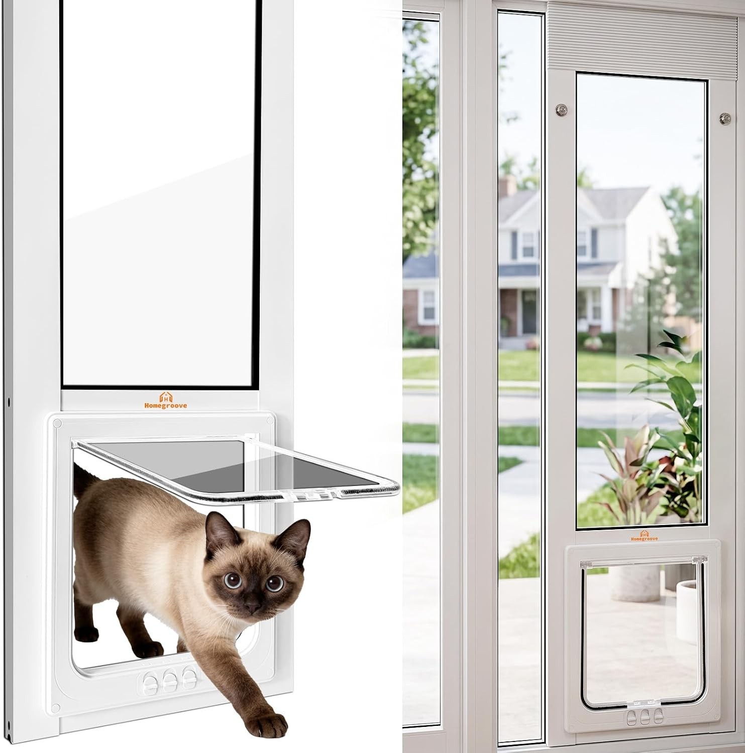 homegroove Vertical Cat Window Door Insert White Fits 32.5-35.5 in Opening