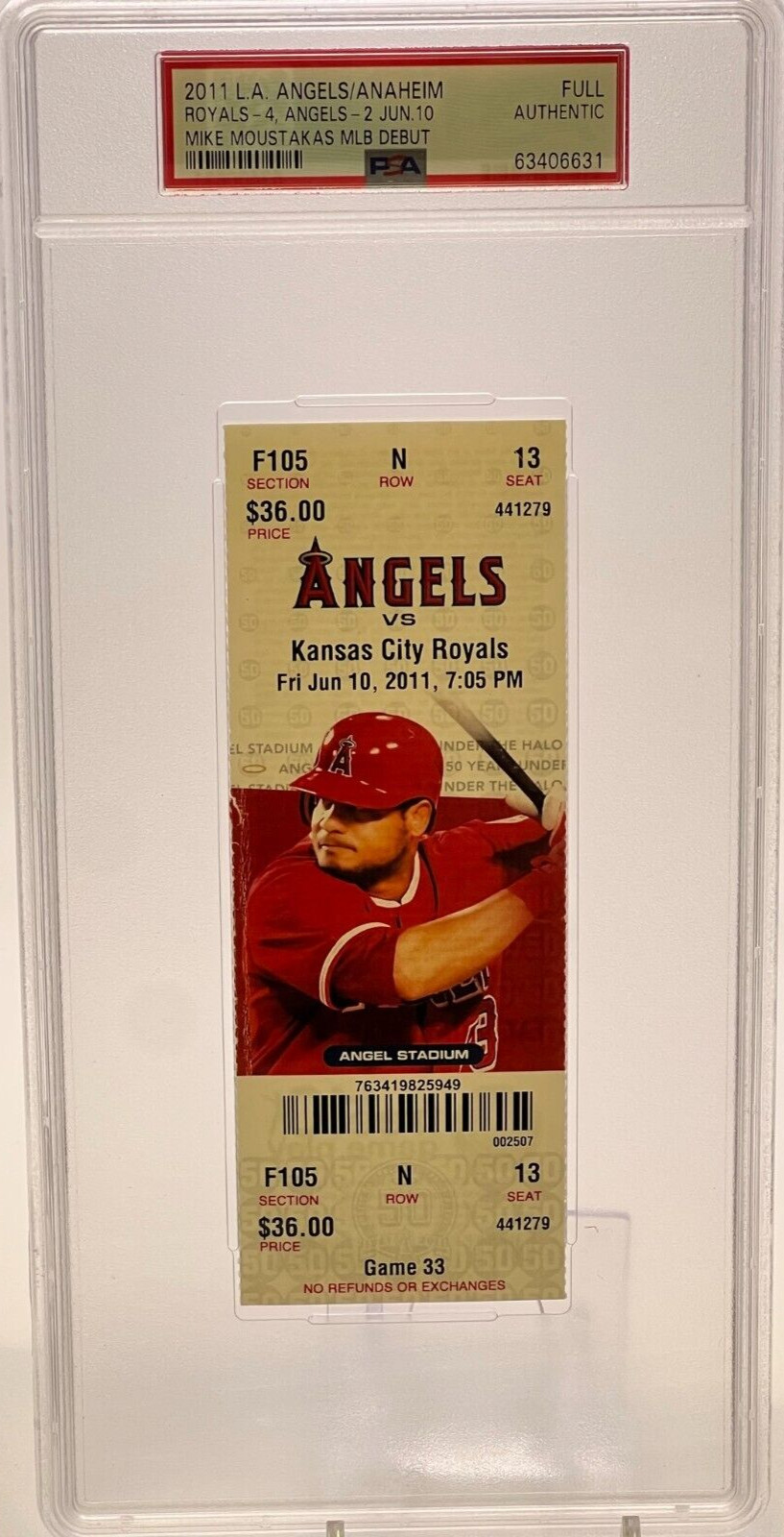 6/10/11	2011 Mike Moustakas MLB Debut Los Angeles Angels Ticket PSA POP 3