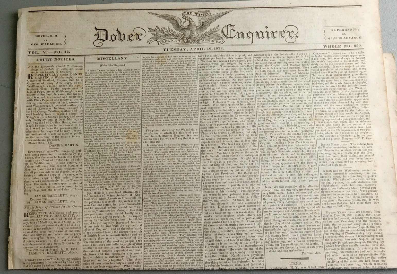 RARE 1832 Pre Civil War Whig Newspaper DOVER ENQUIRER Henry Clay Campaign Ballot RARE 1832 Pre Civil War Whig Newspaper DOVER ENQUIRER Henry Clay Campaign Ballot