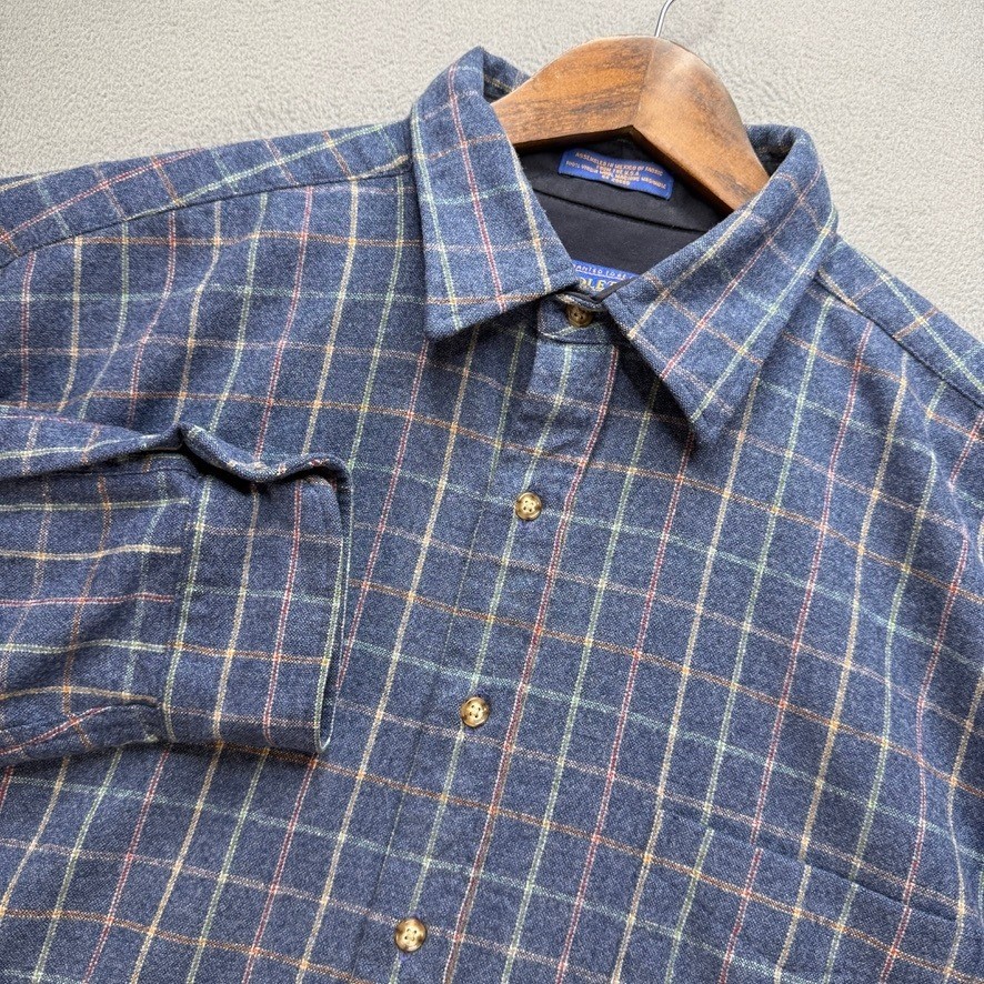 VTG Pendleton Pure Virgin Wool Flannel Button Up Shirt Regular XL Blue Plaid