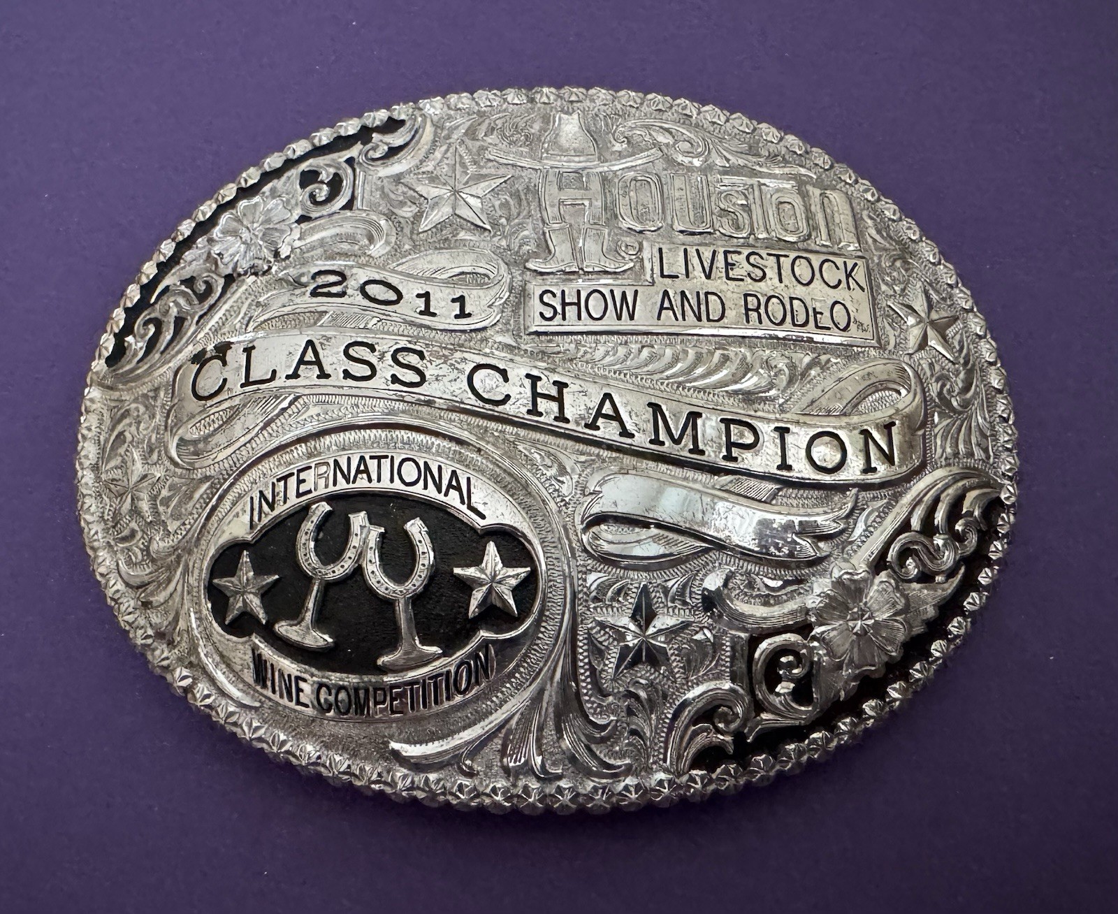 VTG 2011 Houston Livestock Show Int Wine Competition Champion Trophy Belt Buckle