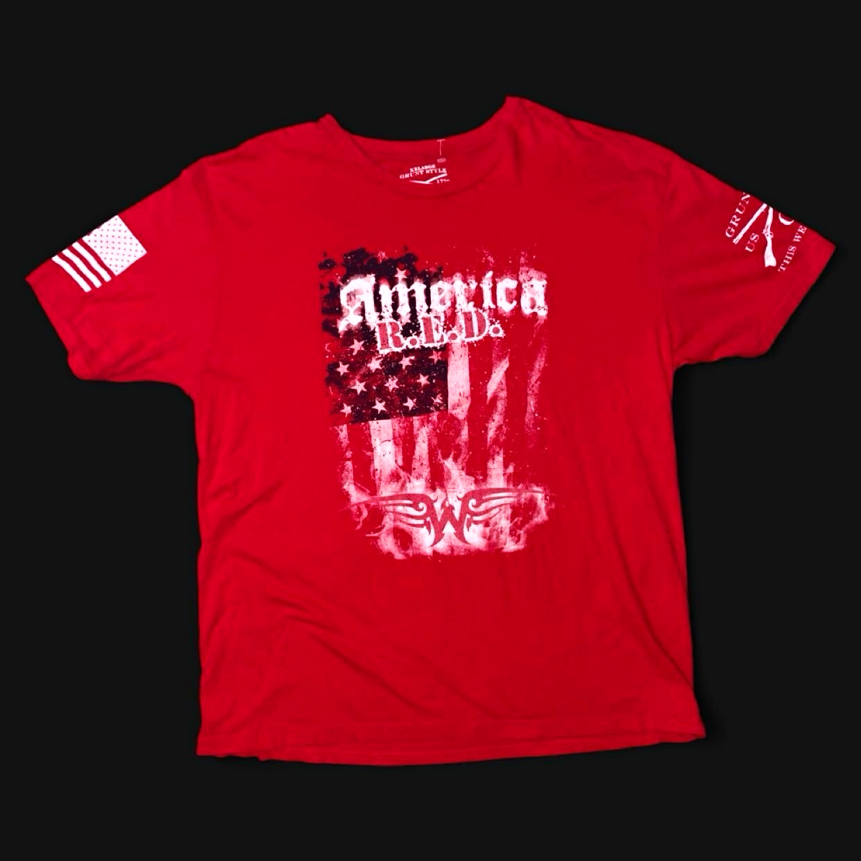 Grunt Style Men’s Red Graphic Logo Crew Neck Short Sleeve USA Flag T-Shirt 2XL