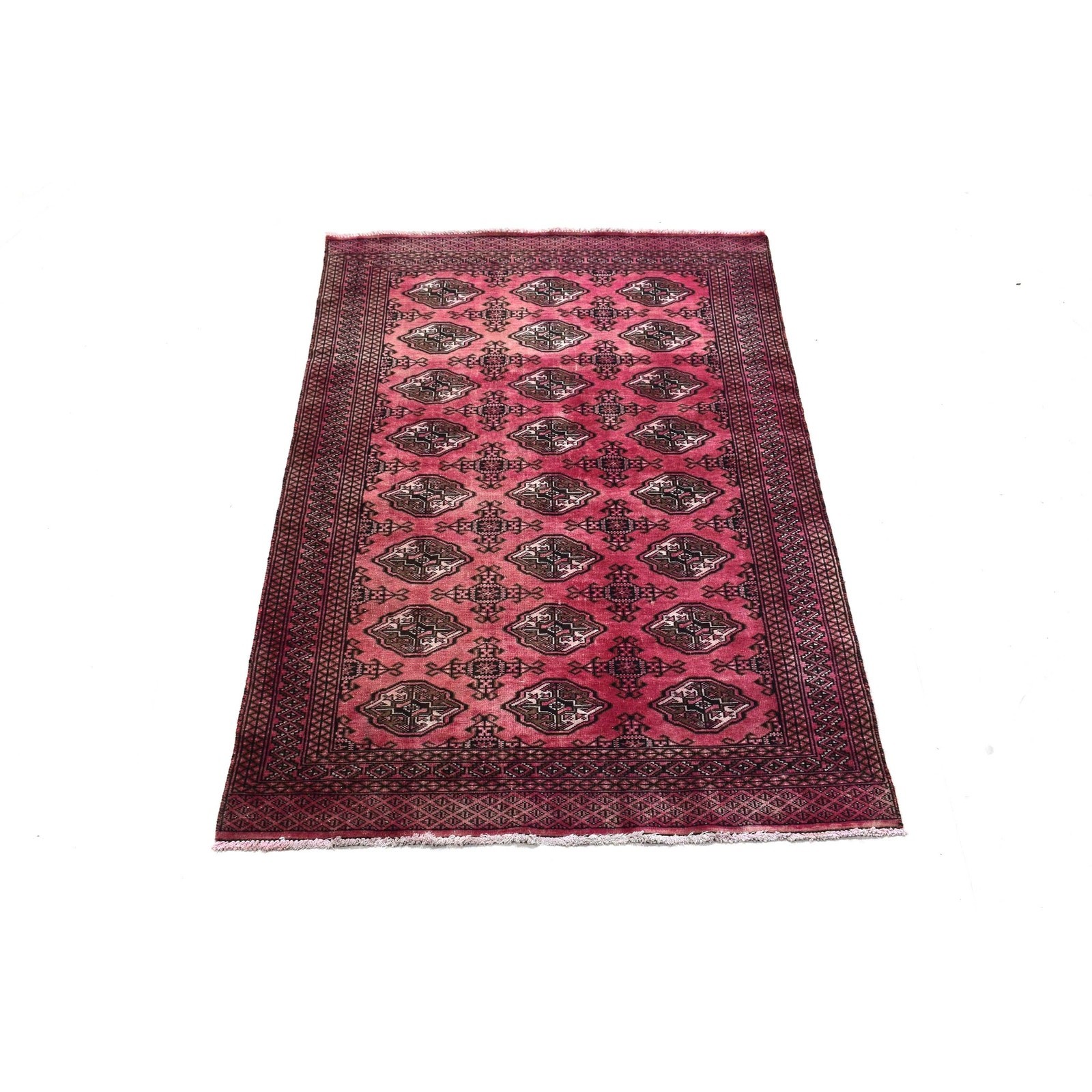 4x6 Handmade Turkish Vintage Geometric Pink Wool Area Rug | 1980 | SHR114