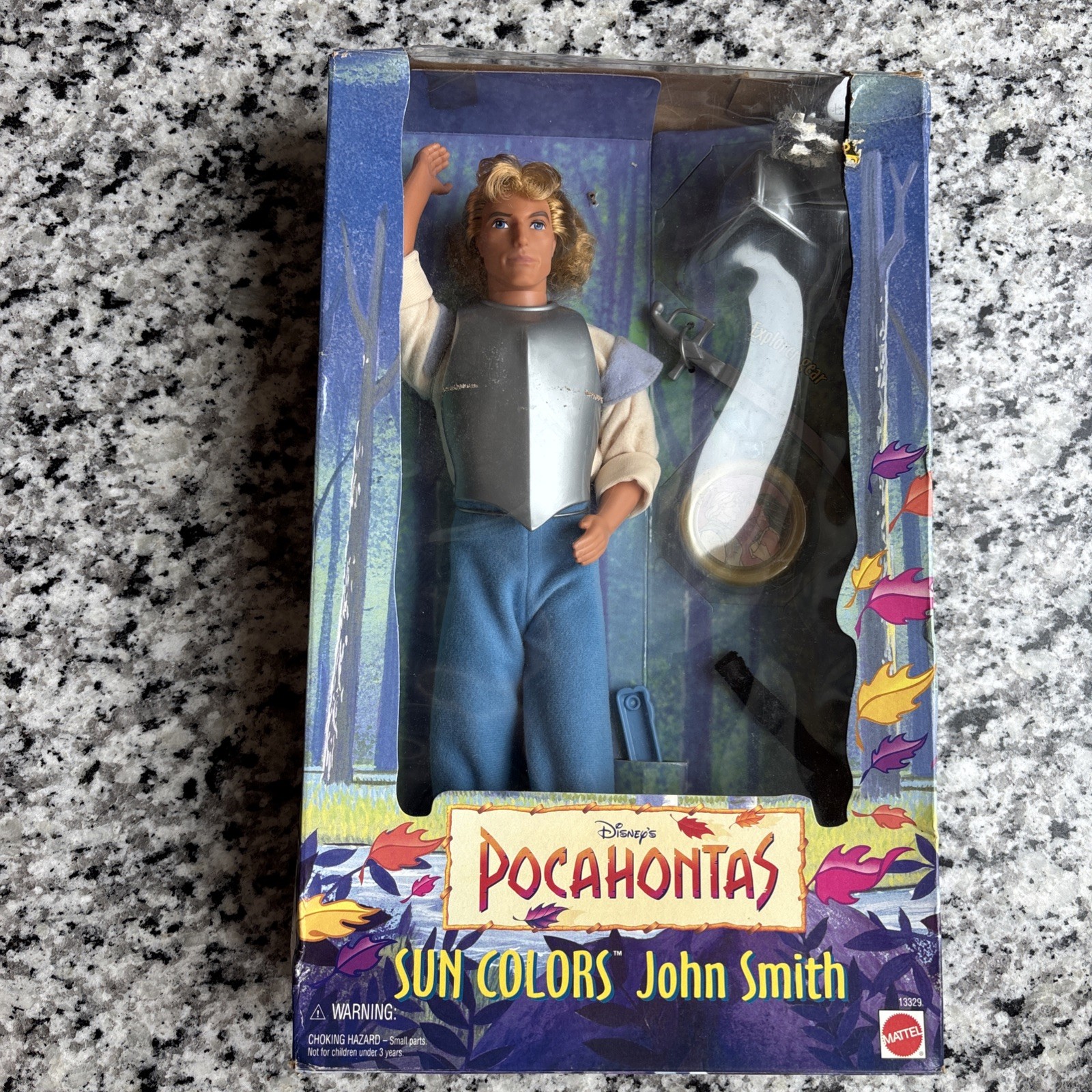 Vtg 1995 MATTEL DISNEY POCAHONTAS SUN COLORS JOHN SMITH DOLL NIB SEALED 13329