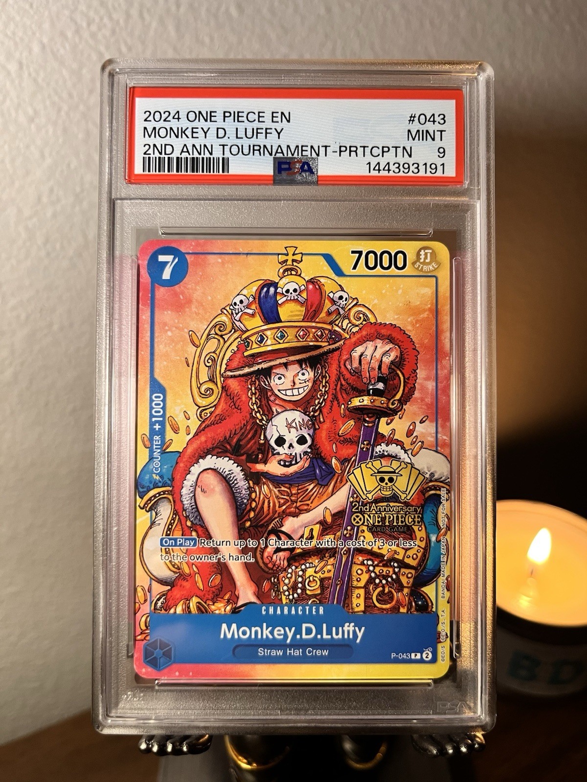 Namco PSA 9 Monkey D. Luffy P-043 2nd Anniversary Stamped Promo EN 7000
