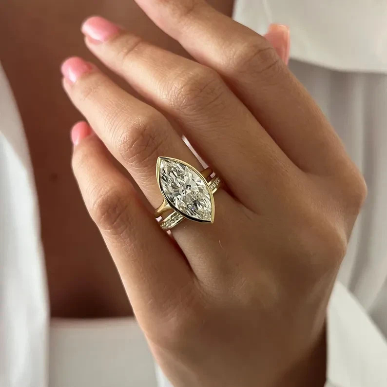 4.40Ct Marquise-Cut EF/VS1 Lab Grown Diamond Engagement Ring Set 14k Yellow Gold 4.40Ct Marquise-Cut EF/VS1 Lab Grown Diamond Engagement Ring Set 14k Yellow Gold