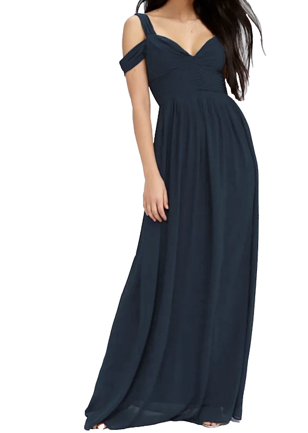 NWT Lulu’s Sz XS Navy Blue Make Me Move Maxi Bridesmaid Prom Dress Flowy Slit