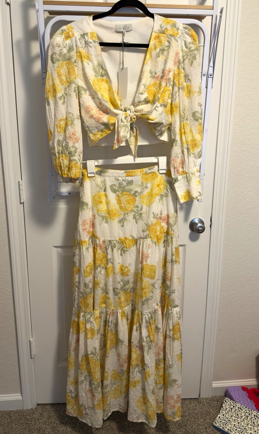 Anthropologie Wayf boho Floral Maxi Skirt & Tie Front cropped Top Set size M Anthropologie Wayf boho Floral Maxi Skirt & Tie Front cropped Top Set size M