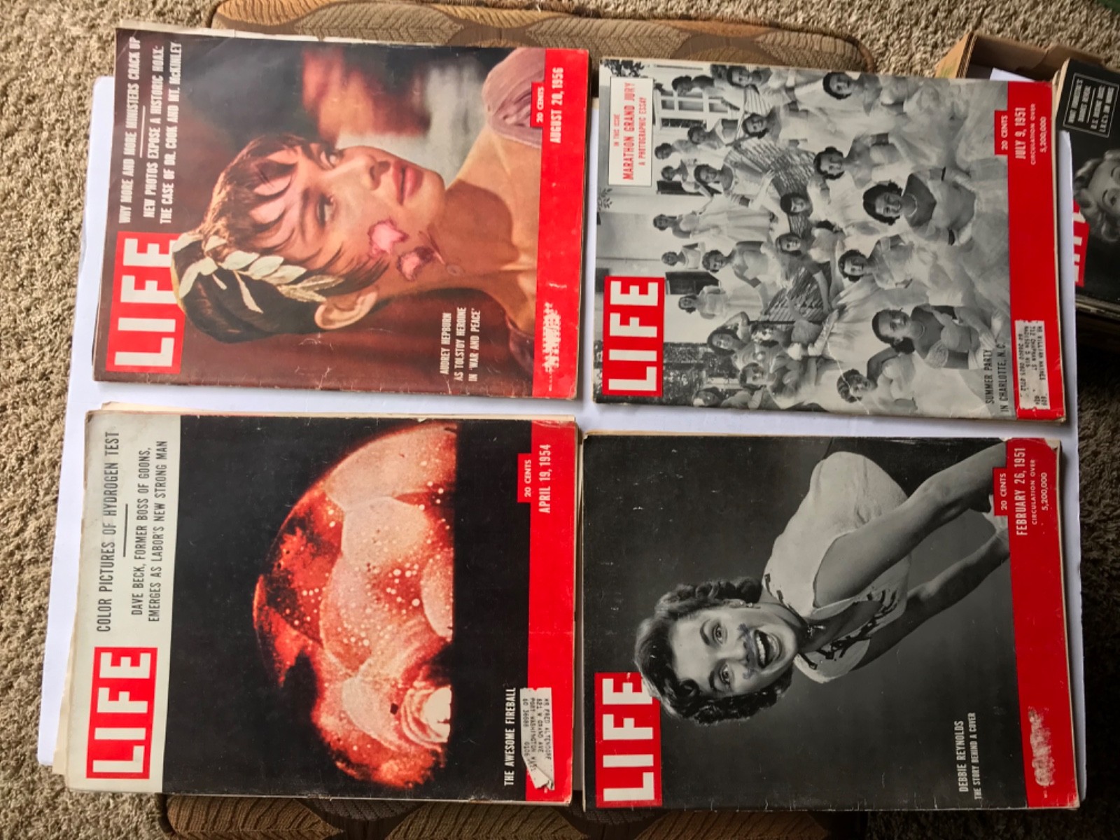 LIFE MAGAZINES.  1950\'s.  Set of 4. Vintage Magazines for Ads, Reading, etc. #56