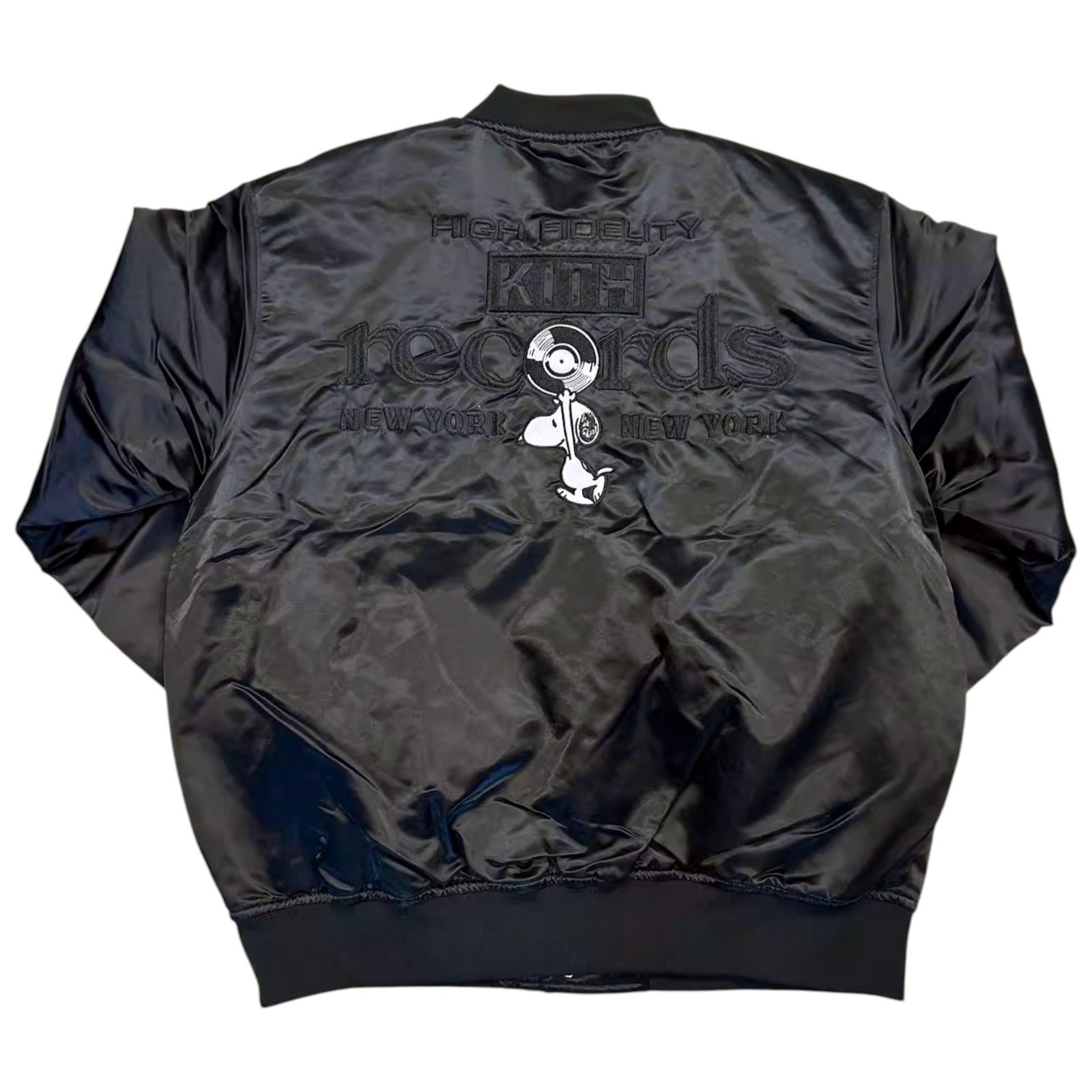 Kith For Peanuts 75th Anniversary Satin Bomber Jacket Black