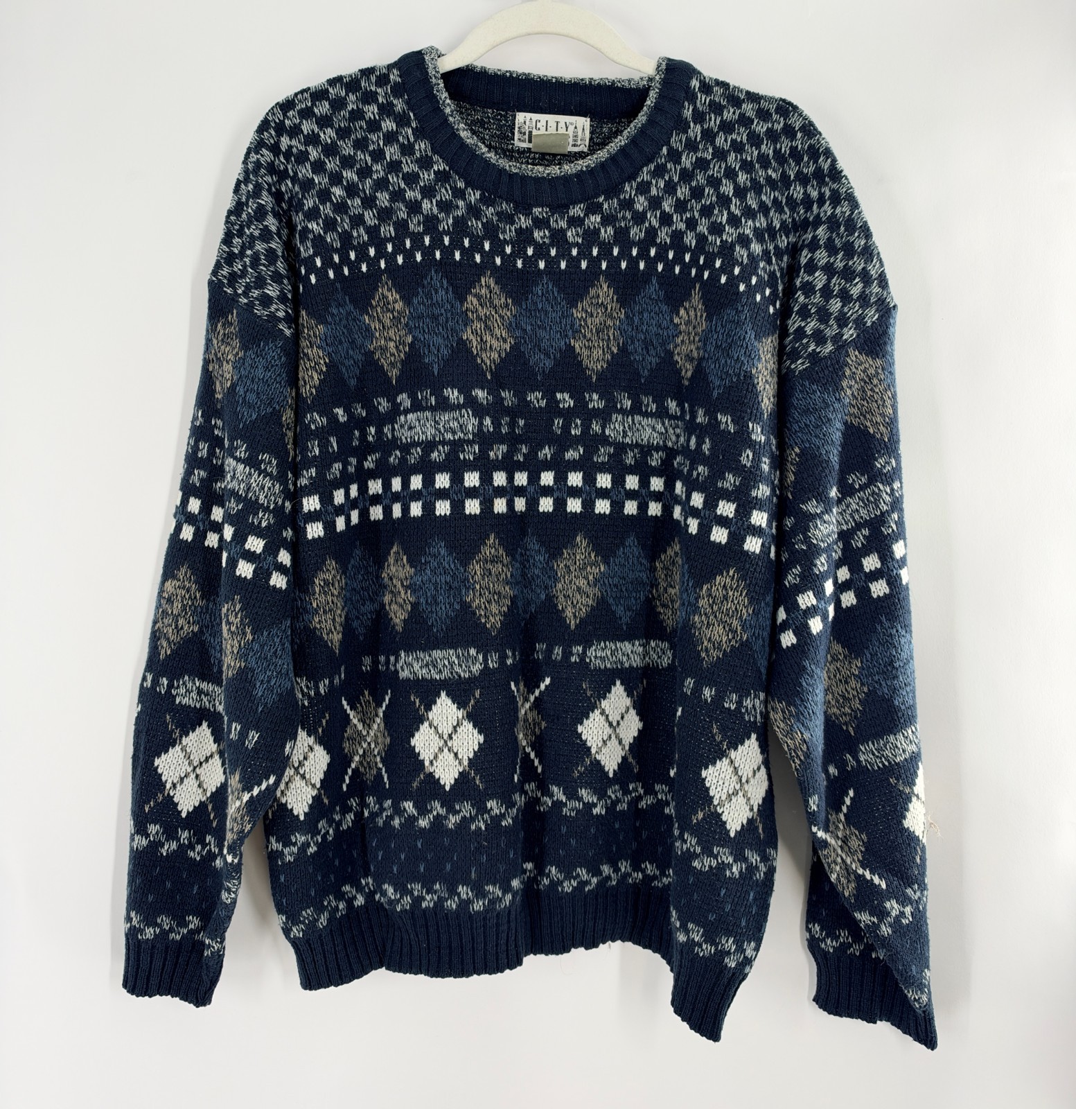 Vintage City Streets Knit Sweater Mens XL Geometric Grandpa Acrylic 90’s Argyle Vintage City Streets Knit Sweater Mens XL Geometric Grandpa Acrylic 90’s Argyle