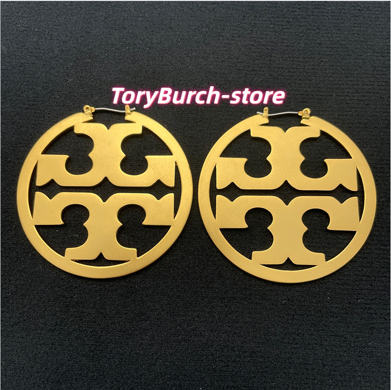 New Tory Burch Miller Matte Gold Hoop Earrings 18K Gold-Plated Size:5*5cm