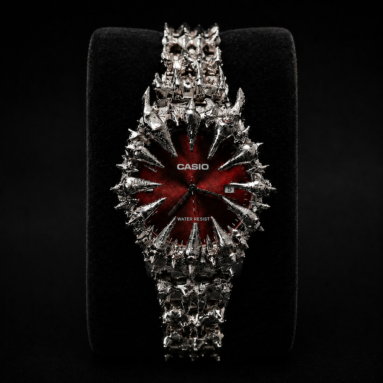 Custom Casio Crimson Horn Gothic Watch Red Dial Hand-Soldered Metalwork