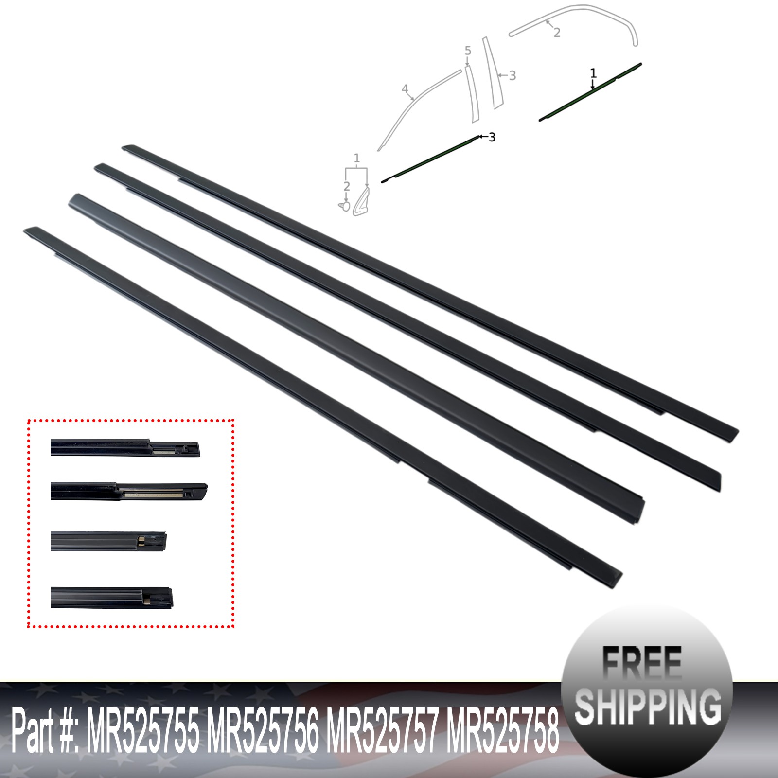 New Front & Rear Molding Set For Mitsubishi Lancer 2002-2007 MR525755 MR525756