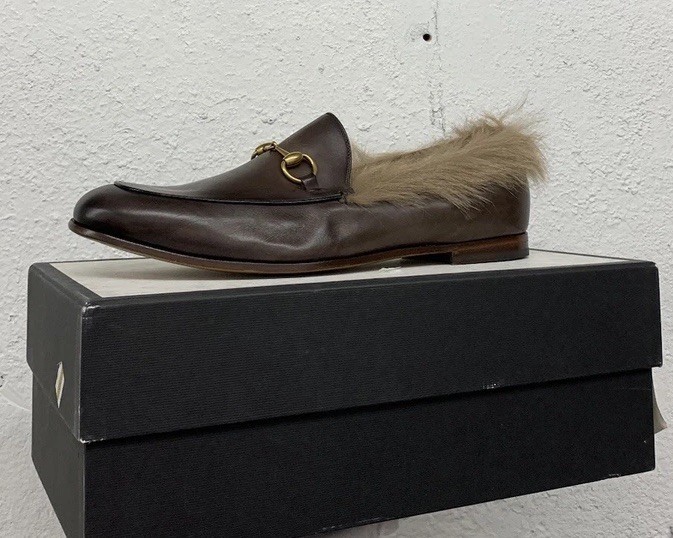 Gucci Loafers Leather Jordaan Black Gold Fur Horsebit UK 11.5 US 12.5 NEW X45 Gucci Loafers Leather Jordaan Black Gold Fur Horsebit UK 11.5 US 12.5 NEW X45