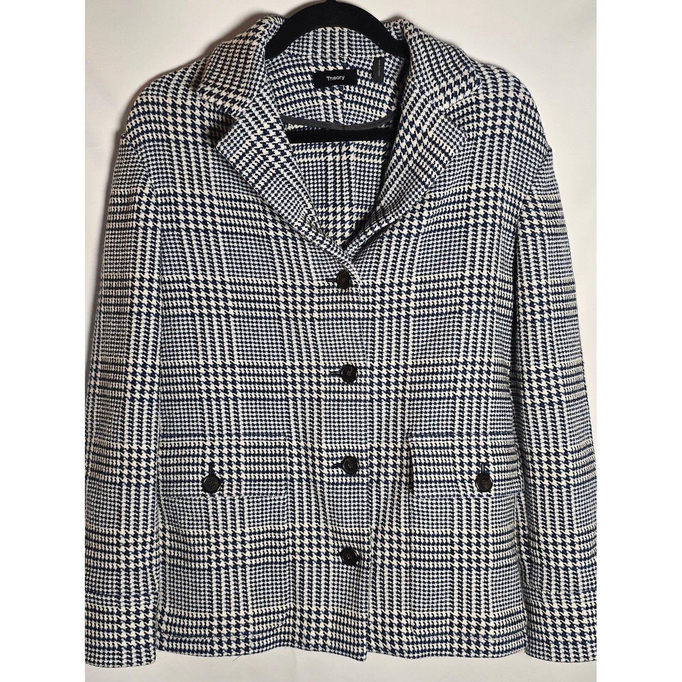 Theory Women Navy Black White Glen Plaid Jacket Blazer Houndstooth Work Size P S Theory Women Navy Black White Glen Plaid Jacket Blazer Houndstooth Work Size P S