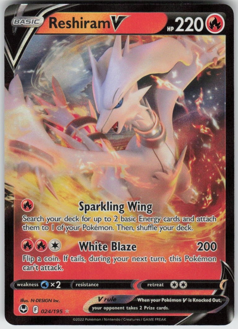 Reshiram V 024/195 V Rare Silver Tempest Near Mint