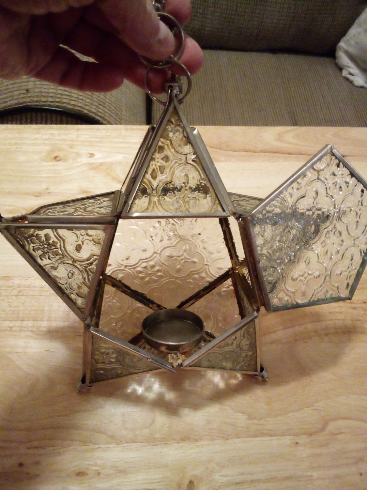 Vintage Moroccan Metal Glass Silver Star Tealite Hanging Lantern Decor 8