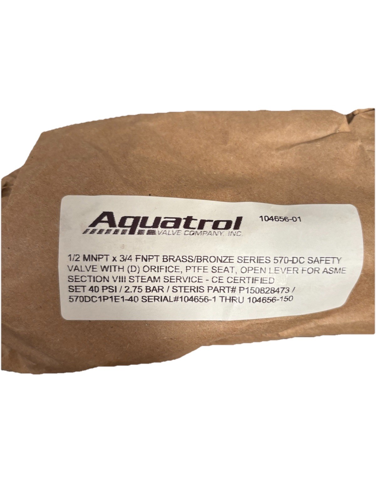NEW OEM STERIS AMSCO P150828473 40 PSI SAFETY VALVE AQUATROL Brand