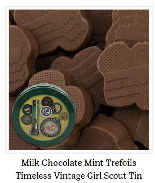 Milk Chocolate Mint Trefoils — Vintage Girl Scout Tin