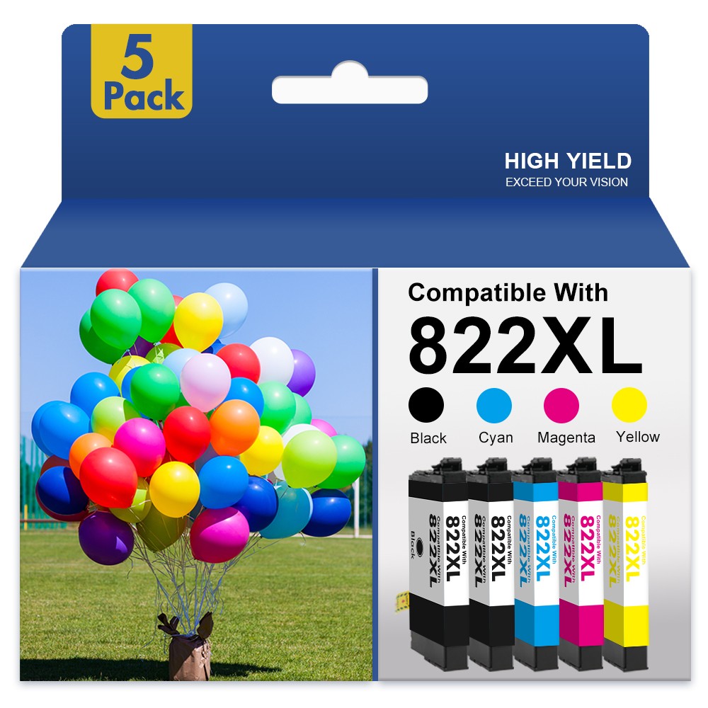 5Pack 822XL T822XL Ink Cartridge For Epson WorkForce Pro WF-3820 WF-4834 WF-4833
