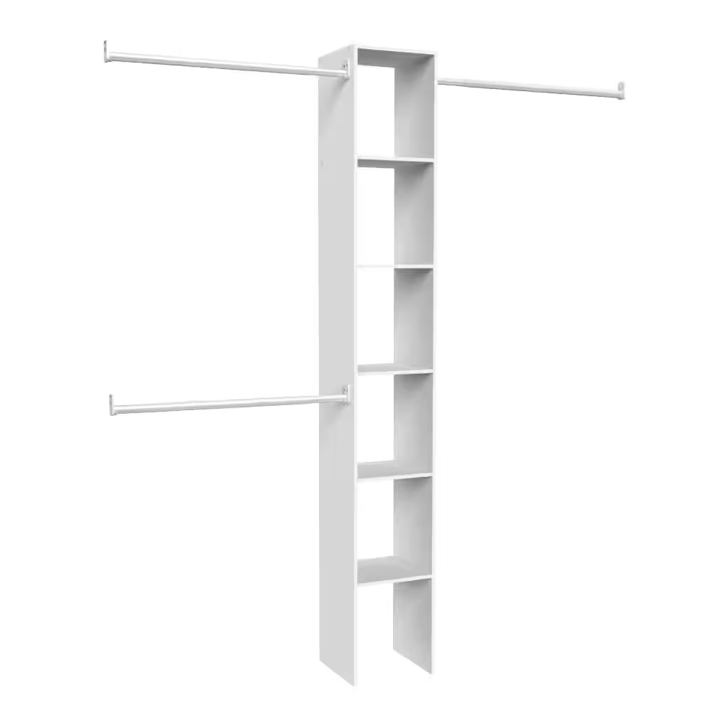 Selectives 12 In. W White Custom Tower Wall Mount 6-Shelf Wood Closet System