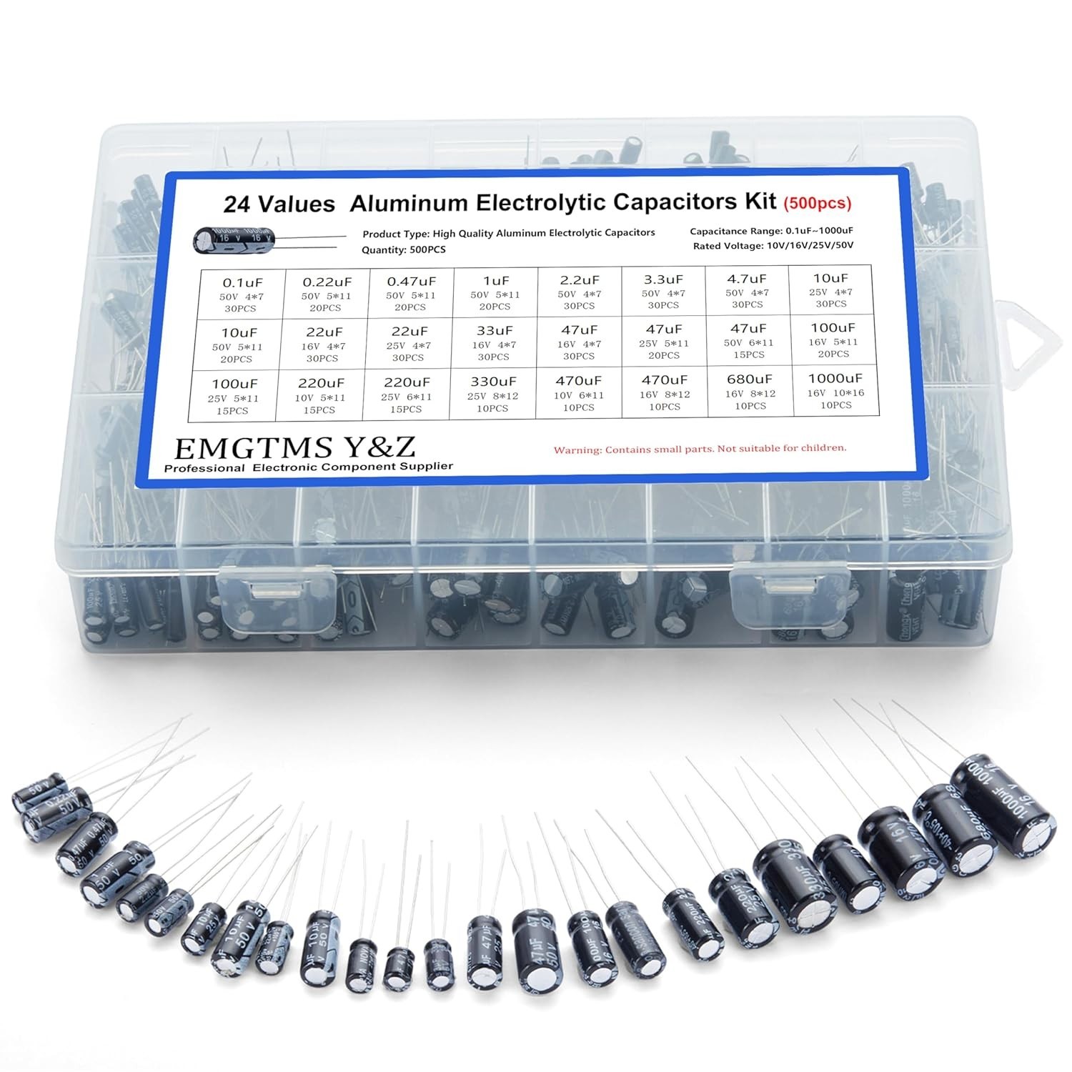 500Pcs 24-Value Aluminum Electrolytic Capacitors Assortment Kit | 0.1Uf-1000Uf