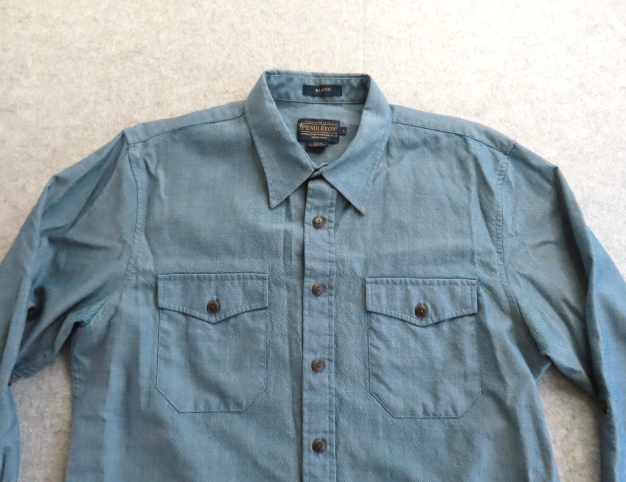 Pendleton Blaine Shirt Mens Large Blue Solid Wool Twill Long Sleeve Button Up