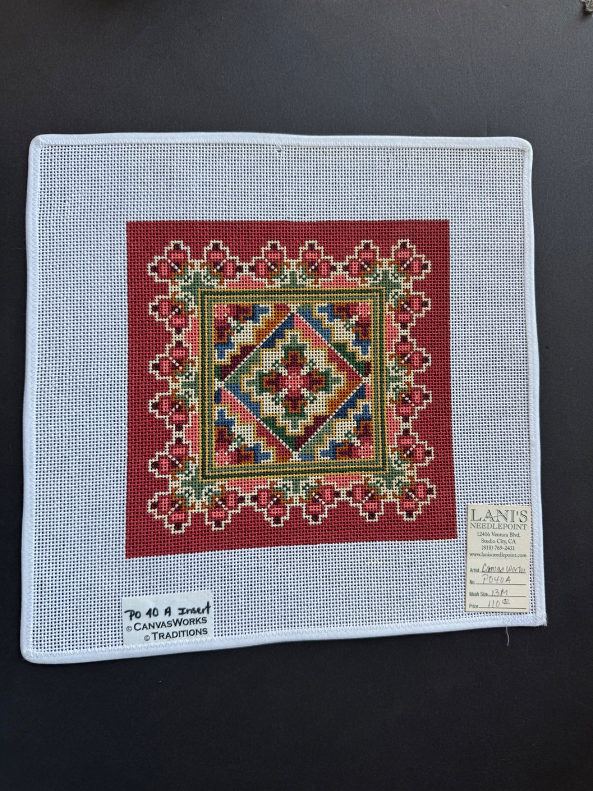 CanvasWorks - Red Geometric Hand Painted hp Needlepoint Canvas