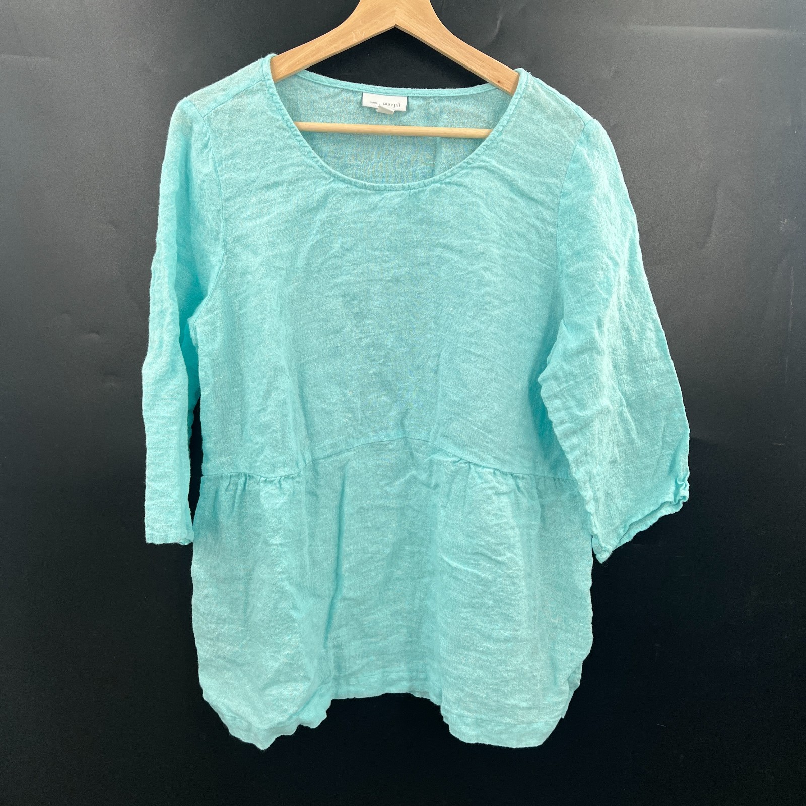 J. Jill pure linen lagenlook top blouse coastal grandma bohemian artsy aqua L