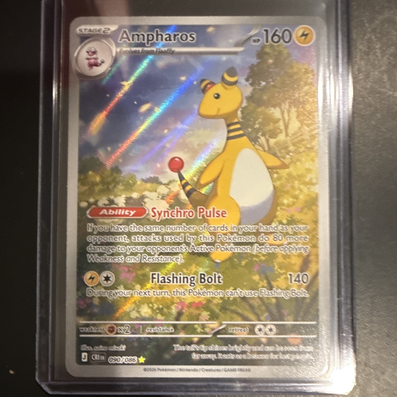 Pokemon TCG Ampharos 090/111 Crimson Invasion Holo Rare 160 HP Stage 2 EN 2017