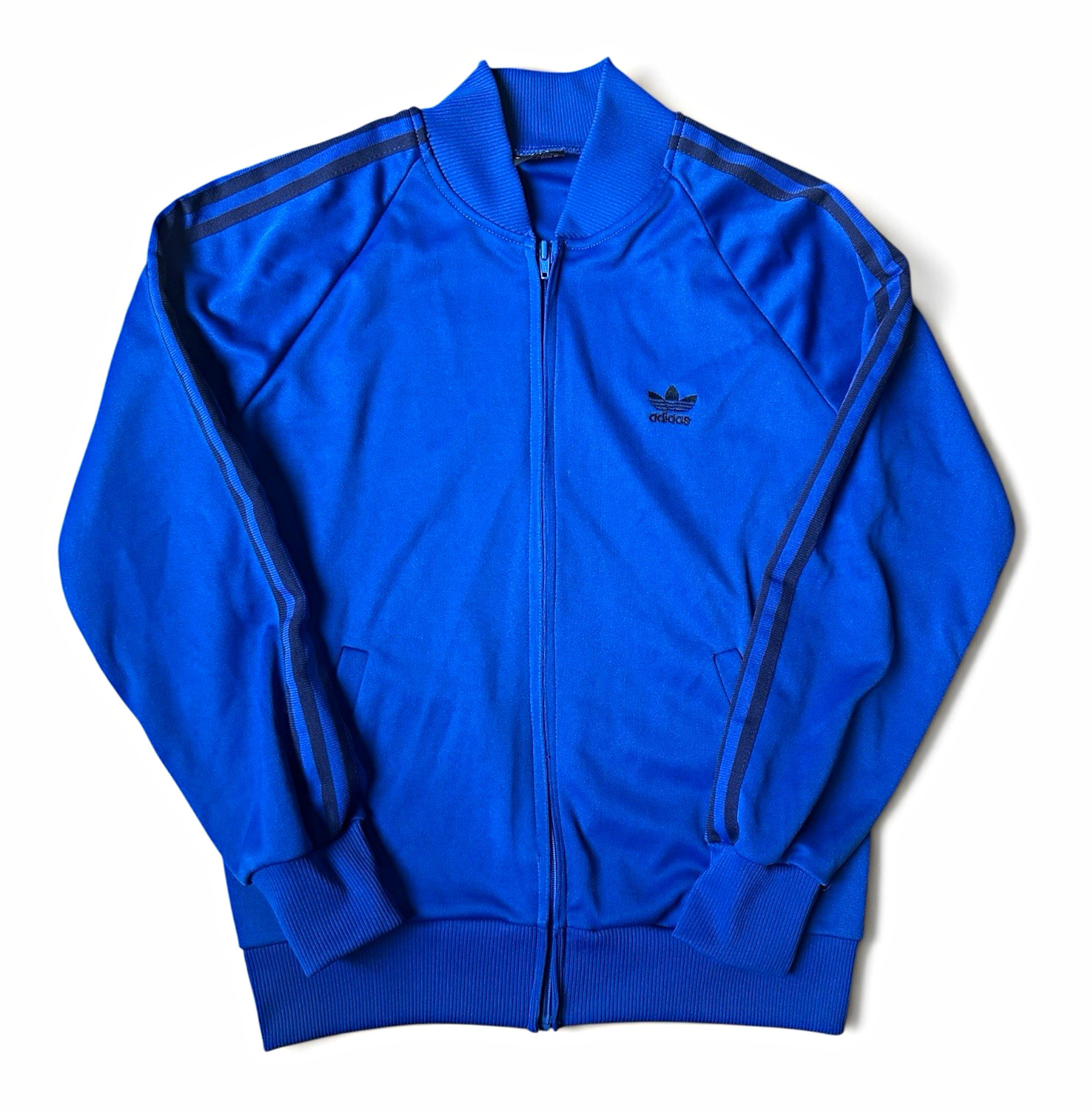 True Vtg 80s Adidas Firebird Track Jacket Blue Full Zip Embroidered Men\'s Size M