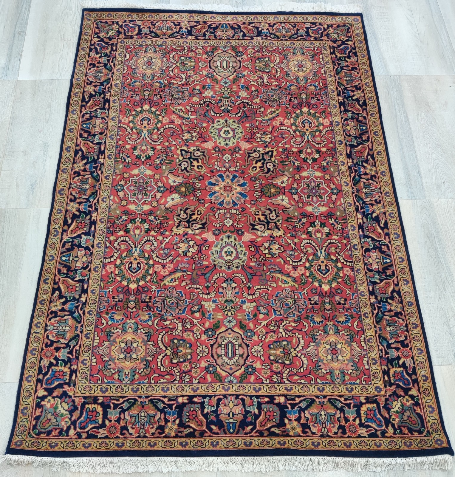 Vintage Hand Knotted Rug 4 x 6 Oriental Bijar 100% Wool Handmade Rust/Blue