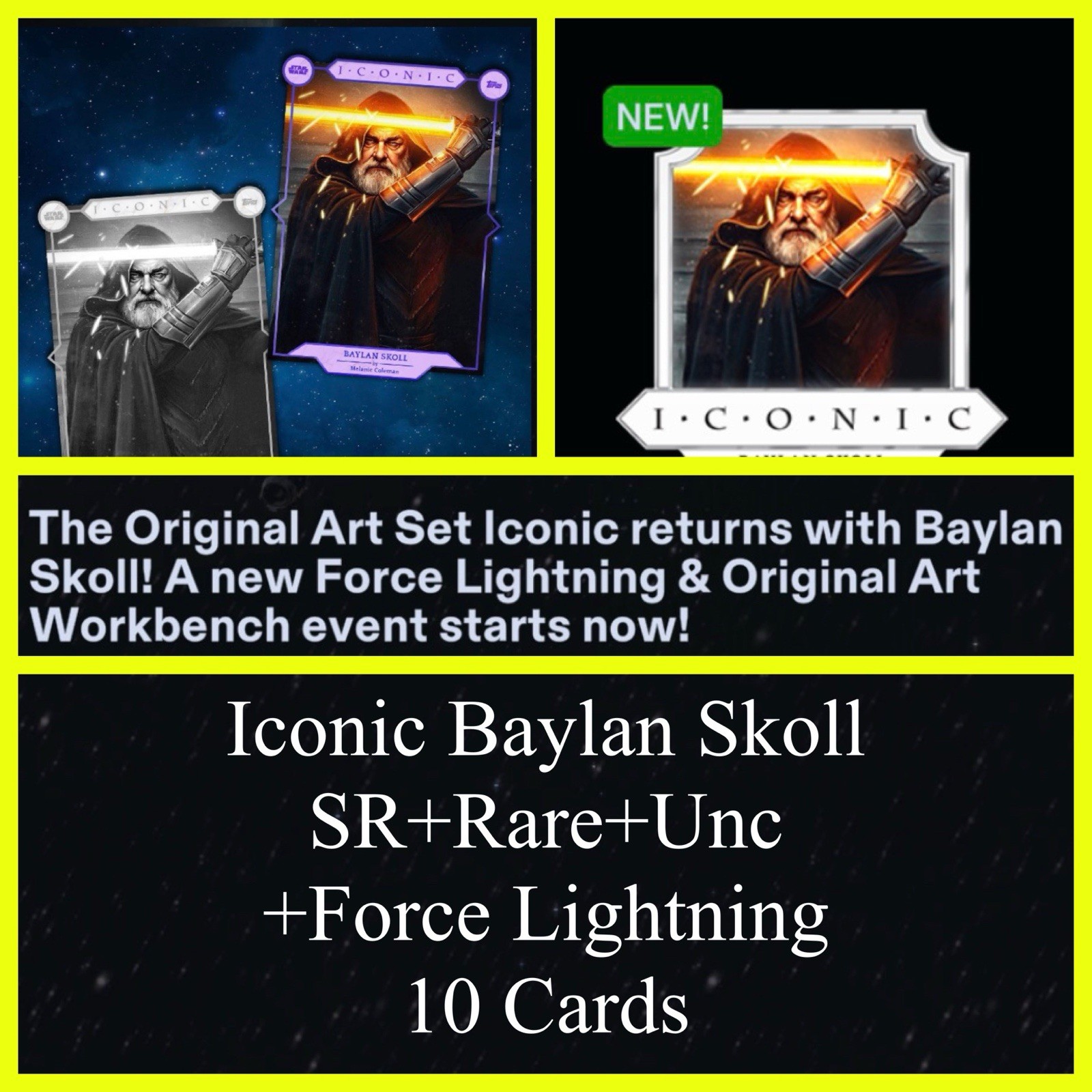 BAYLAN SKOLL ICONIC SR+R+U +FORCE LIGHTNING 10 CARDS-TOPPS STAR WARS CARD TRADER BAYLAN SKOLL ICONIC SR+R+U +FORCE LIGHTNING 10 CARDS-TOPPS STAR WARS CARD TRADER
