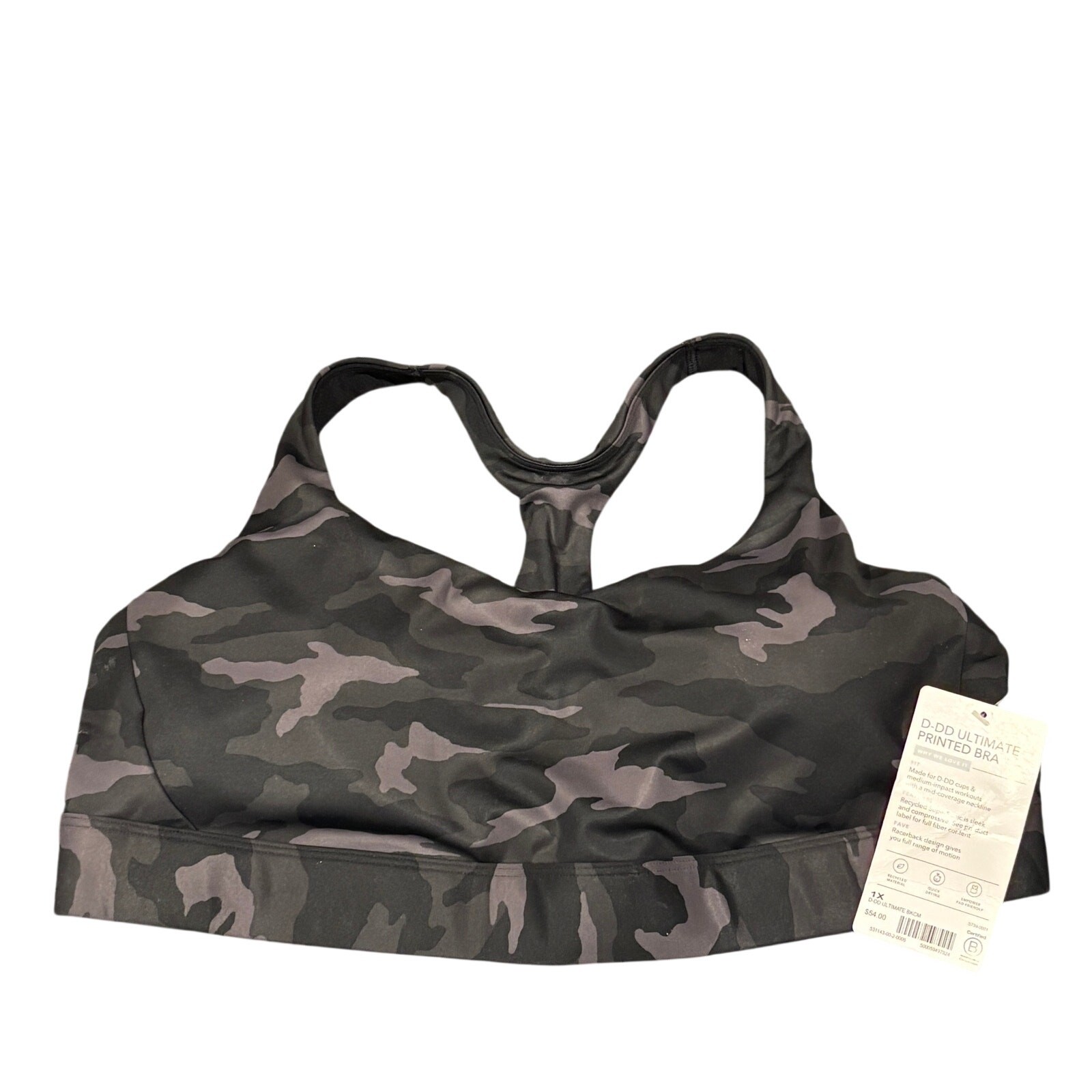 Athleta Sports Bra 1X Womens D-DD Ultimate Printed Camouflage Racerback NWT