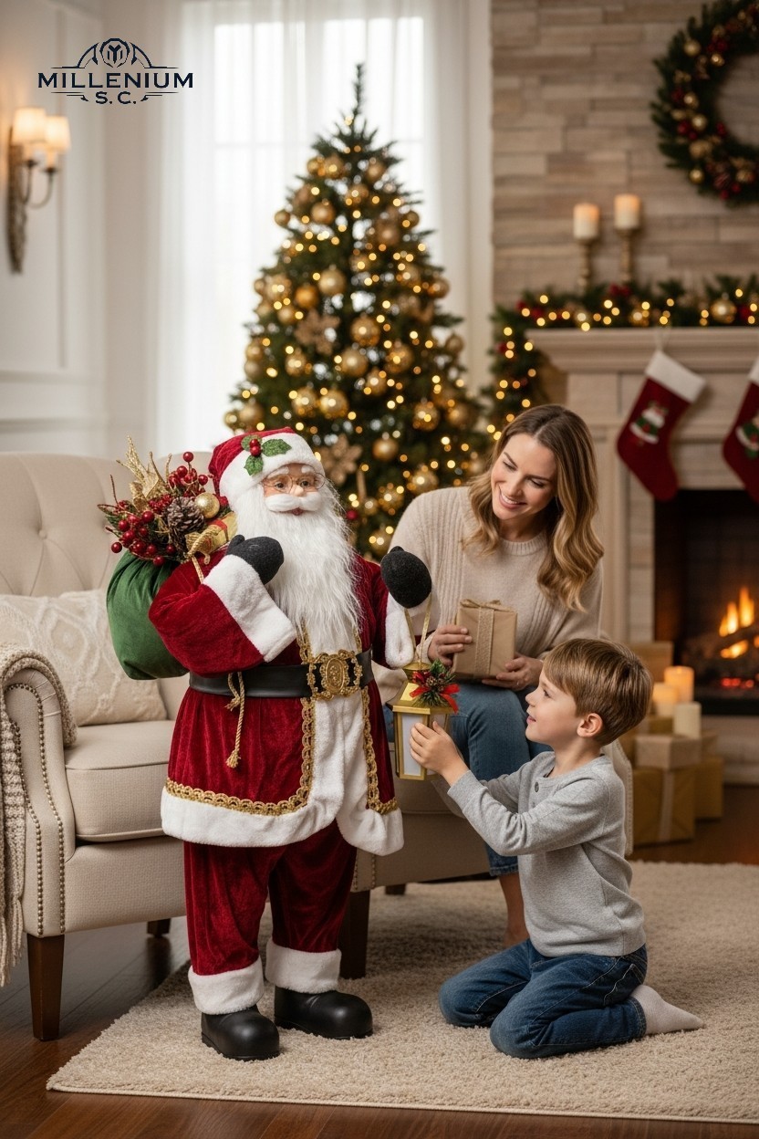 3 FT Luxury Christmas Santa Figure with Presents & Lantern | Large Indoor Decor