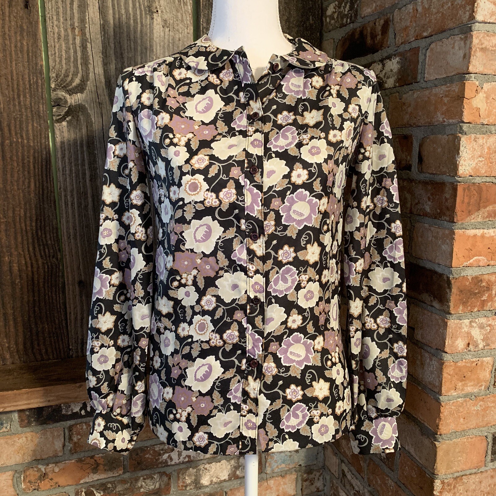 Vintage Floral Blouse modest Dark Fairy Whimsigoth size 10
