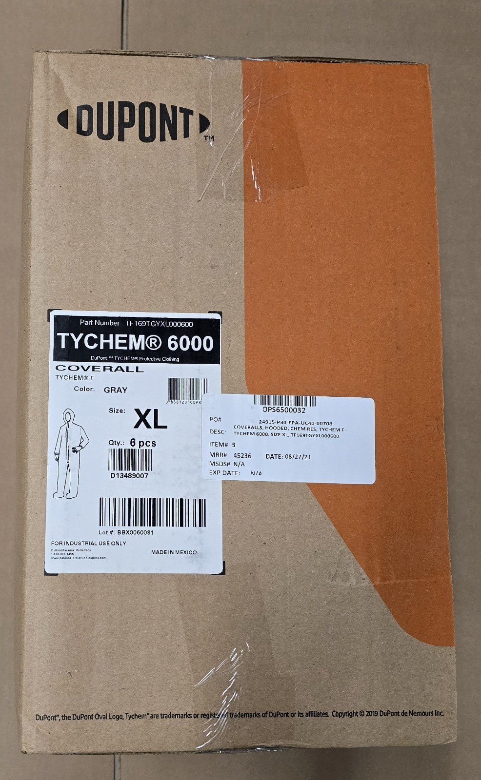 New Case 6 pcs Dupont Tychem 6000 Gray Coveralls Size XL PN: TF169TGYXL000600