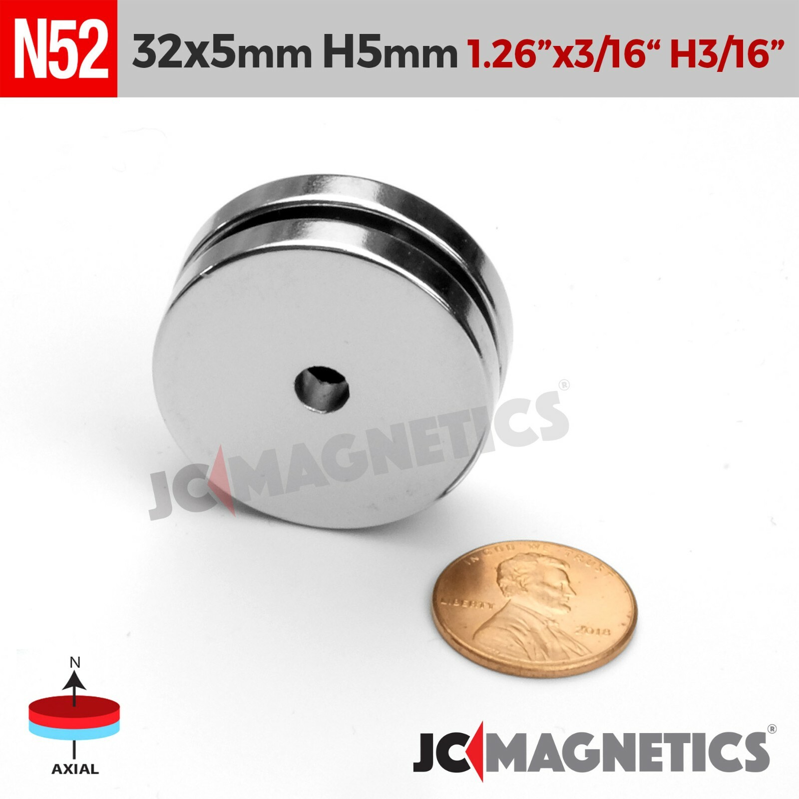 2pcs 32mm x 5mm Hole 5mm N52 Rare Earth Neodymium Magnet Ring Disc 32x5mm H5mm