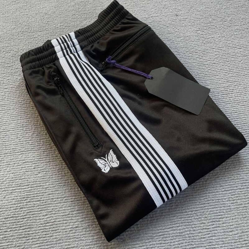 Men Women Quality Black Embroidered Needles Track Pants Classic Stripe Trousers Men Women Quality Black Embroidered Needles Track Pants Classic Stripe Trousers