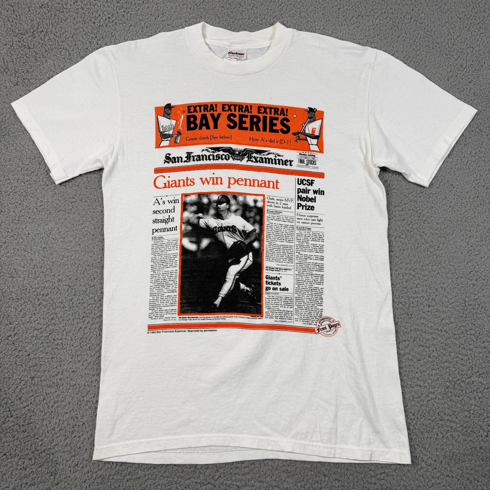 Vintage San Francisco Giants Shirt Mens M White 80s Newspaper Single Stitch