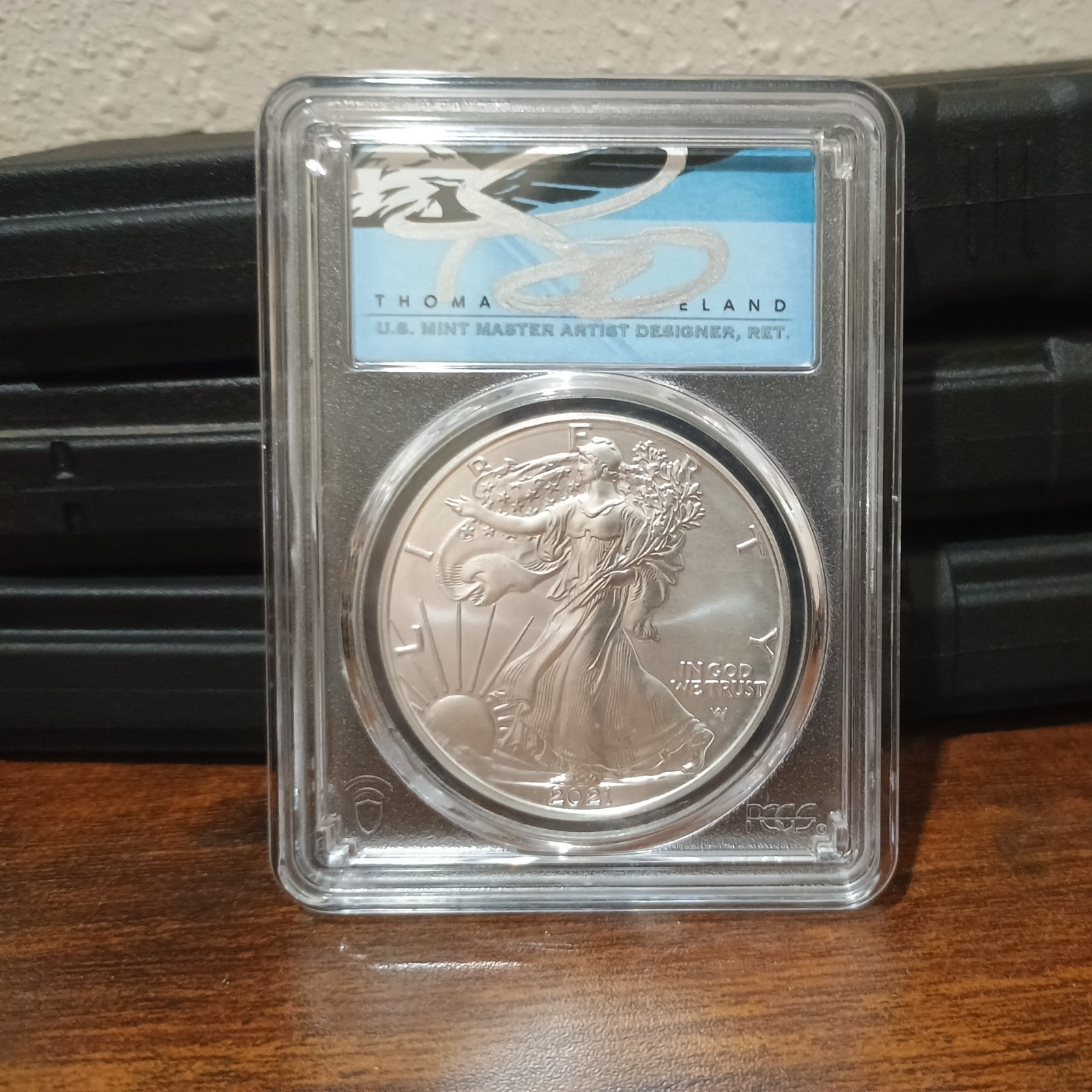 2021 W BURNISHED SILVER EAGLE PCGS SP70 type 2 signature Thomas Cleveland 