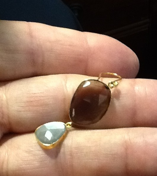 VINTAGE 1935-50\'S EARRINGS 14K SMOKEY QUARTZ & GREY MOONSTONE 092826B